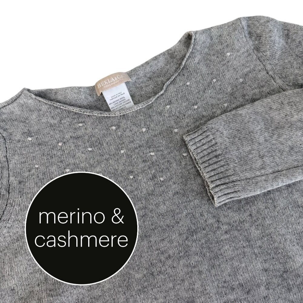 HEKLA & CO. Grey Merino Cashmere Knit Sweater Minimalist m/l